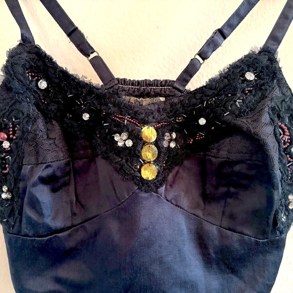 Free People Black Embellished Satin Crop Top